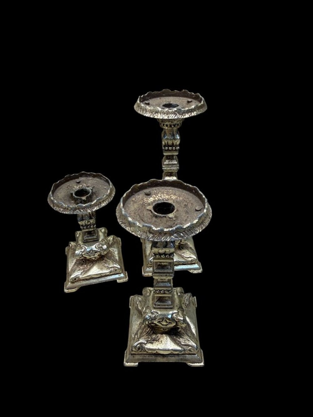 3 Vintage Ornate Silver-Tone Candlesticks Candle Holders Gothic  Traditional